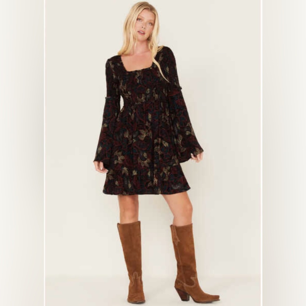 SHYANNE Smocked Bodice Paisley Print Tiered Midi Dress SZ XL